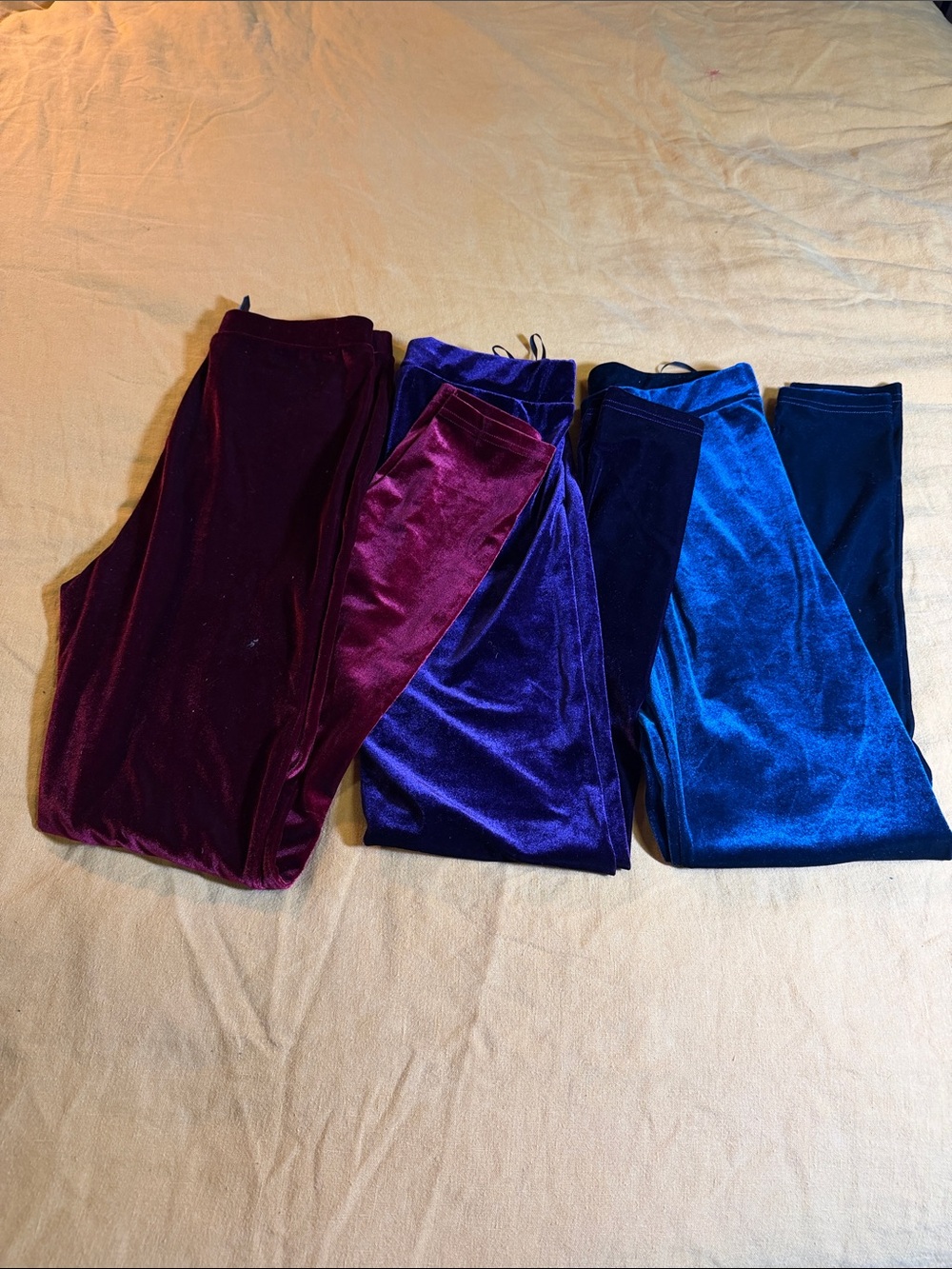SHEIN Velvet Leggings Trio in Teal, Purple & Burgundy